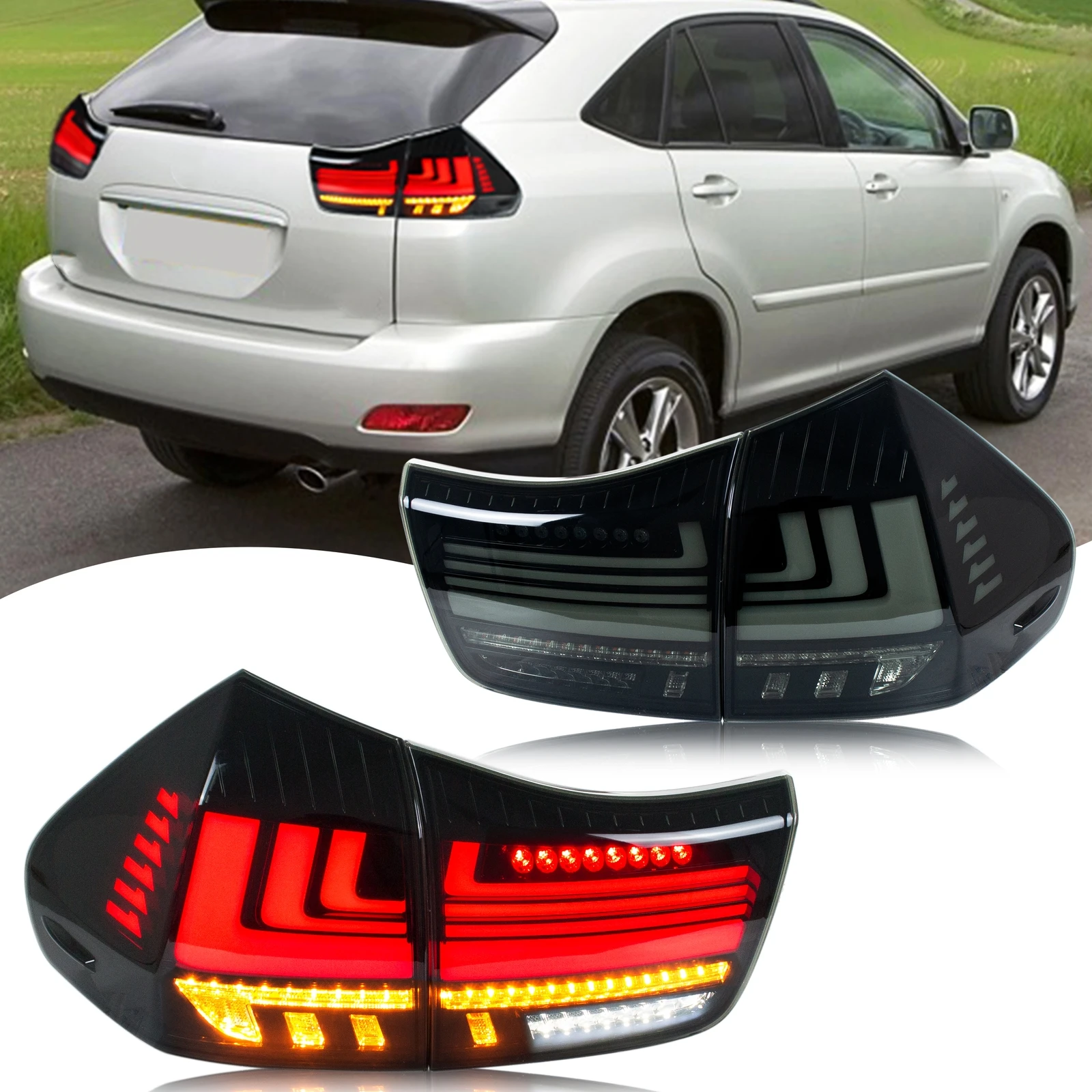 Luci Posteriori a LED per Lexus RX350 RX330 2004-2009 con Indicatore di Direzione Sequenziale, Gruppo Fanali Posteriori Neri [Non Compatibile con RX400h]