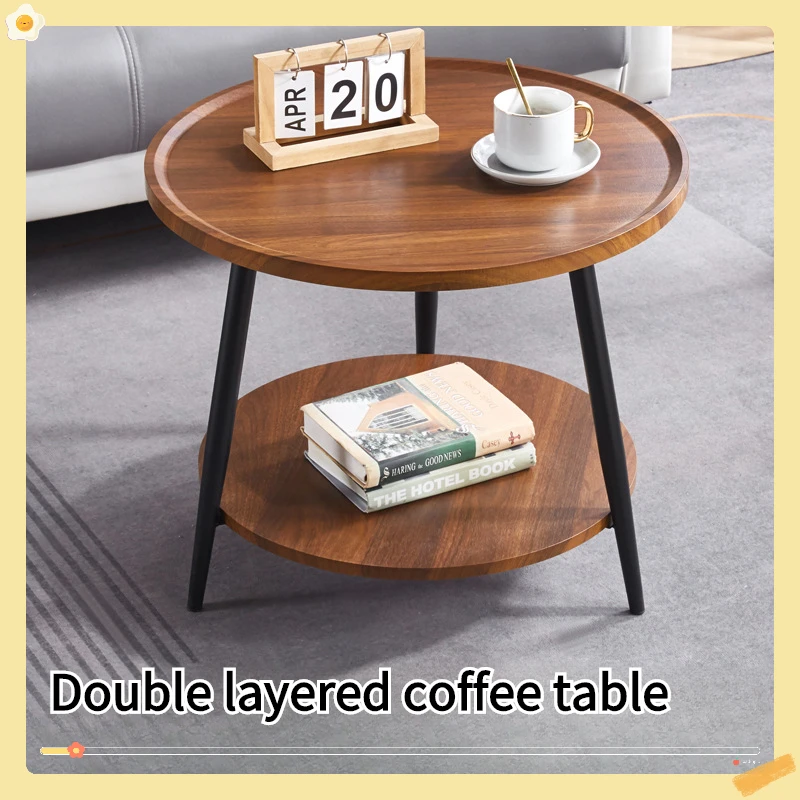 

Nordic Minimalist Coffee Table Balcony Circular Living Room Double Layered Edge Table Bedside Small Round Table