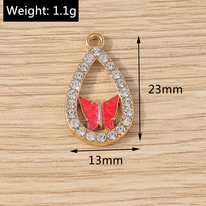 10pcs 13x23mm Cute Animal Butterfly Charms Crystal Water Drop Charms Pendant for Jewelry Making Necklacs Earrings DIY Craft Gift