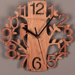 Reloj de pared con doble pájaro estéreo, reloj de pared creativo de madera para el hogar