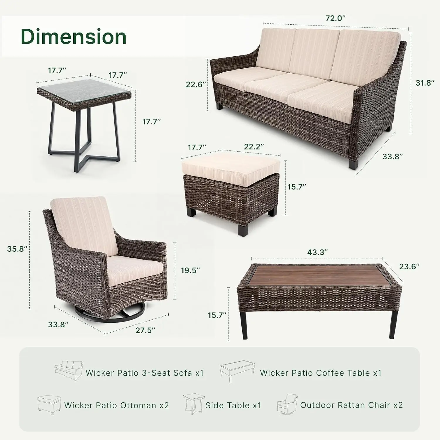 All-Weather Wicker Patio Sofa Set With Thick Cushions For Outdoor Garden Balcony, Customized