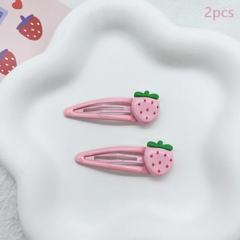 女の子用ヘアピンクリップ BB スナップクリップ ヘアアクセサリー 2個入り キュートで可愛いピンクの前髪用ストロベリーヘアクリップ 1