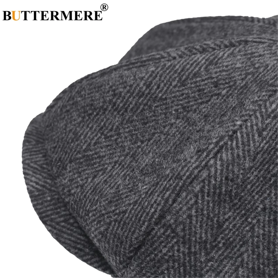 BUTTERMERE Newsboys Beret Herringbone Men Flat Caps Wool Casual Winter Tweed Female England Style Classic Octagonal Hats And Cap