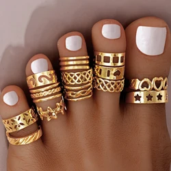 Conjunto de anillos de Punta abierta para mujer, joyería de 13 piezas, ajustable, Simple, corazón hueco, playa, Verano