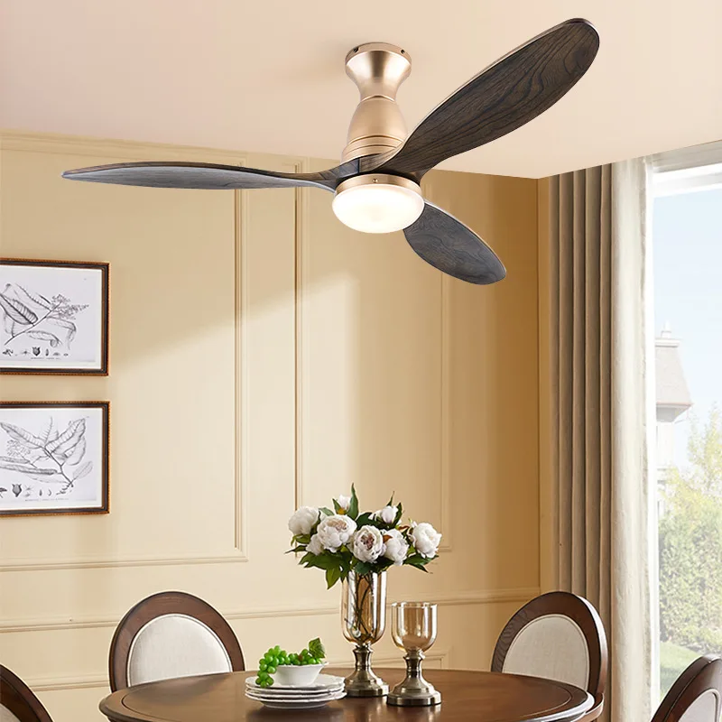Light luxury solid wood fan light rose gold ceiling fan light frequency conversion navy blue with ceiling fan dining room