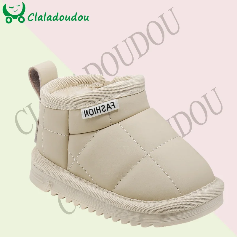 Brand Sewing Fashion Snow Boots For Kids Girls Boys Solid Warm Ankle Boots With Thick Plush Toddler Baby Princess Winter Shoes