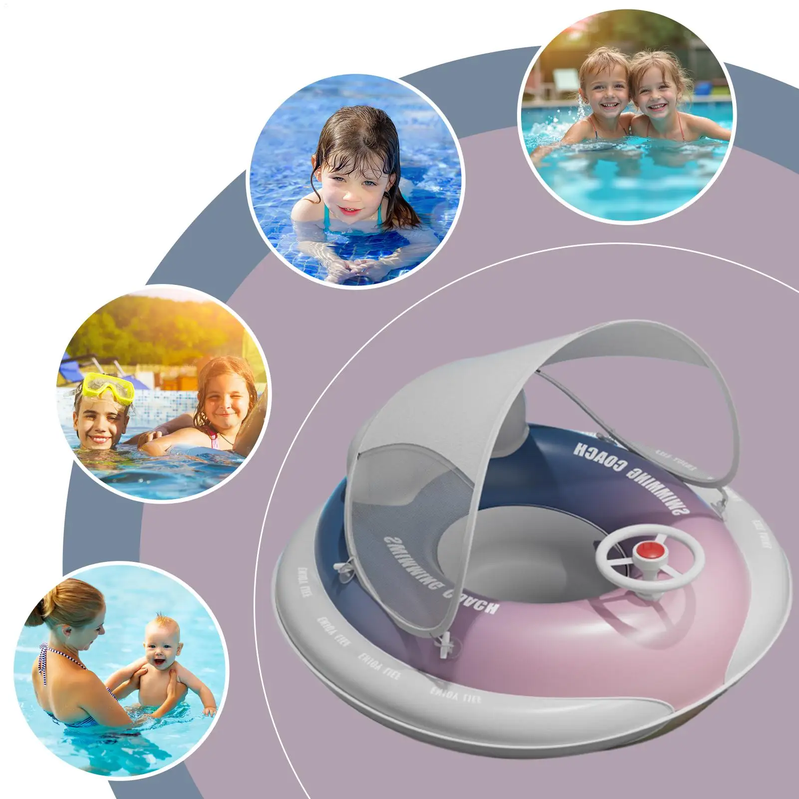 Flotador de piscina para bebé con dosel, protección solar, cómodos círculos de natación, asiento flotante, juguete para patio trasero, baño, equipo de juego de agua