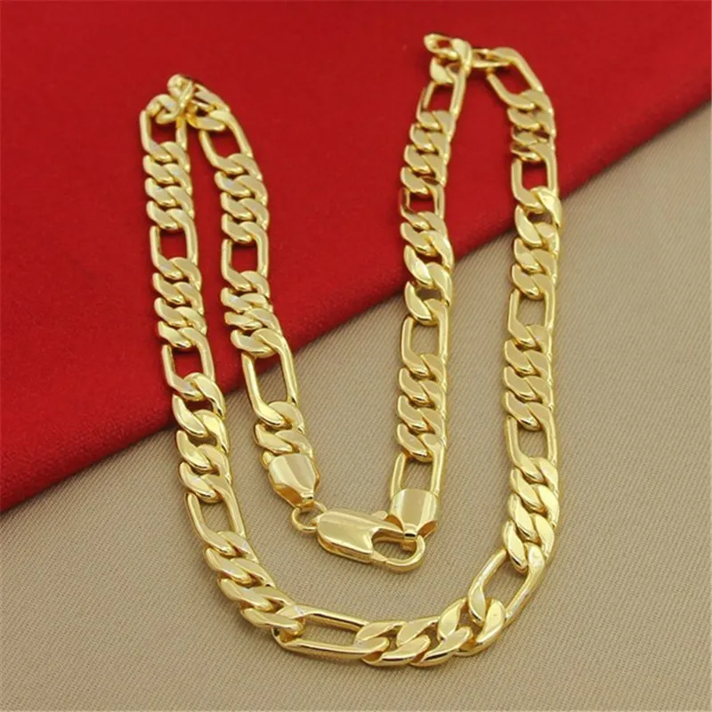 Hip Hop 925 Sterling Silver Necklace 8MM Three Bedroom One Figaro Necklace Plating 24K Gold Men's Party Jewelry Jewelry Gift