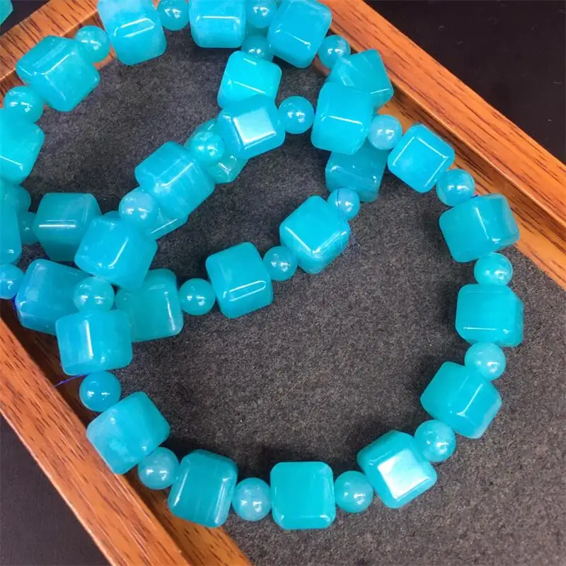 10MM Natural Amazonite Cube Bracelet Energy Gemstone Women Stretch Jewelry Healing Birthday Present 1pcs