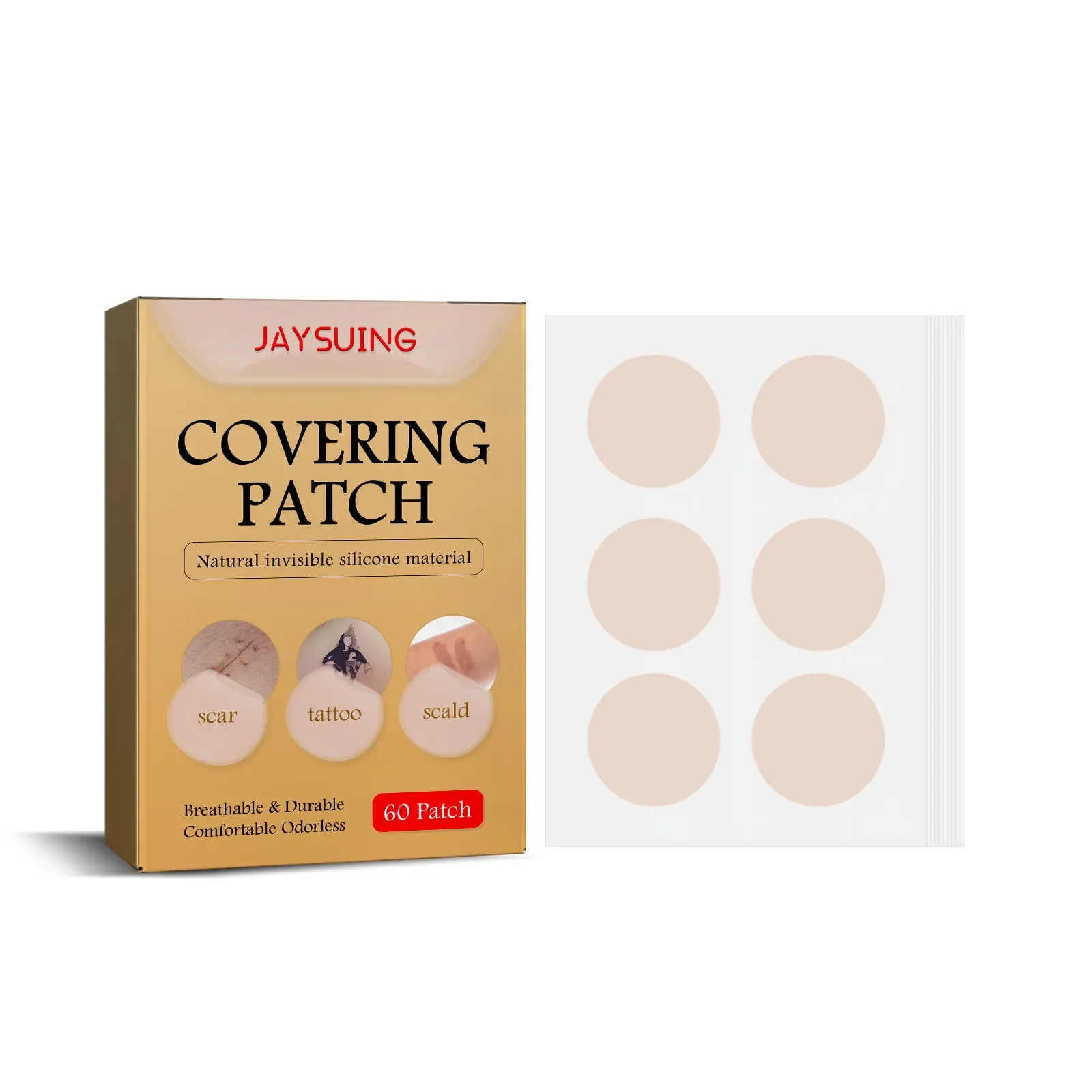 60pcs Invisible Concealer Patch Tattoo Scar Scald Cover Sticker Waterproof Silicone Tape Breathable Simulation Skin Patches