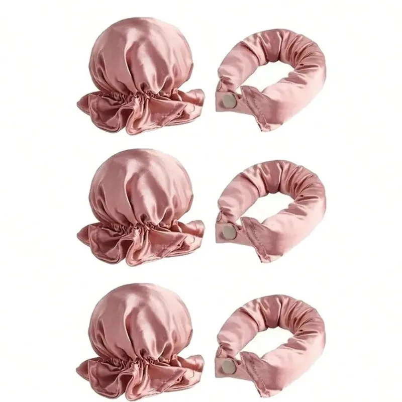 2/4/6Pcs Satin Heatless Curling Set Overnight Curl Blowout Rods Soft Hair Curlers To Sleep in Bun Bons Heatless Curls Bonnet Cap