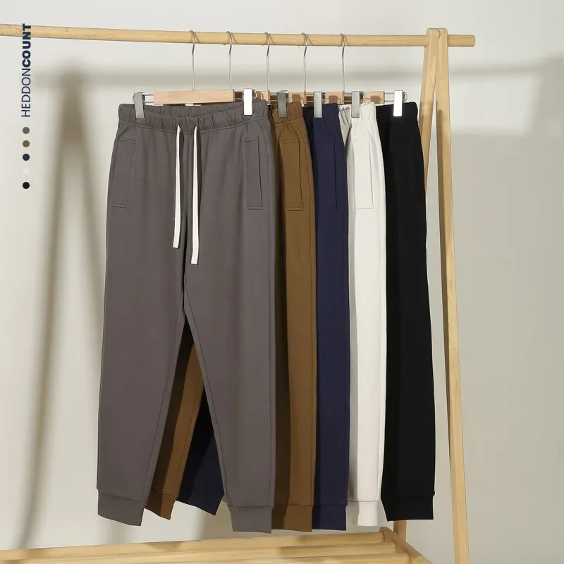 Men's Spring and Autumn 300g twill Japanese style pants, men's sanitary pants, tapered loose solid color knitted leggings