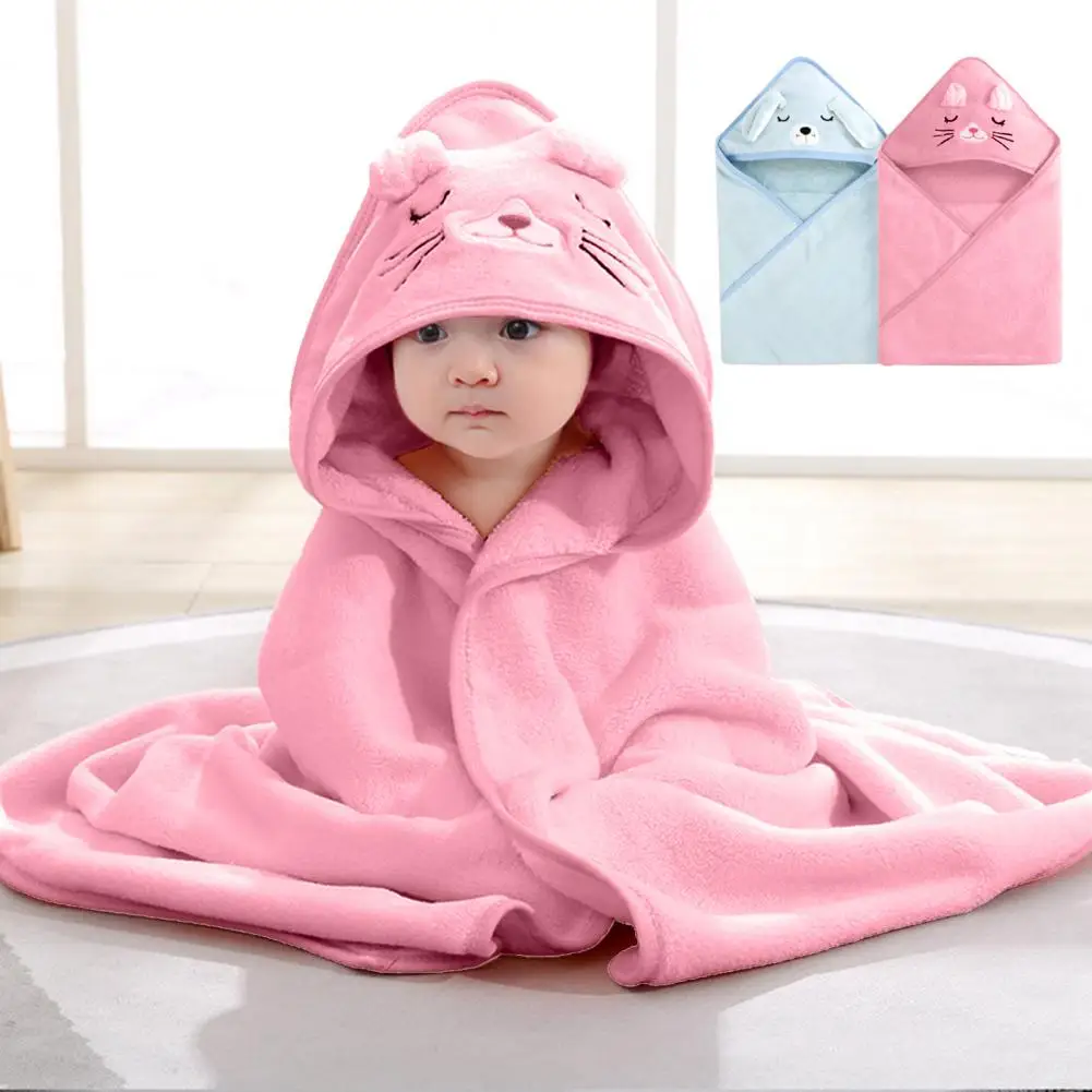 Absorbent Towel Soft Absorbent Baby Hooded Bath Towel with Cartoon Design Coral Fleece Material Comfortable Touch for Swaddling