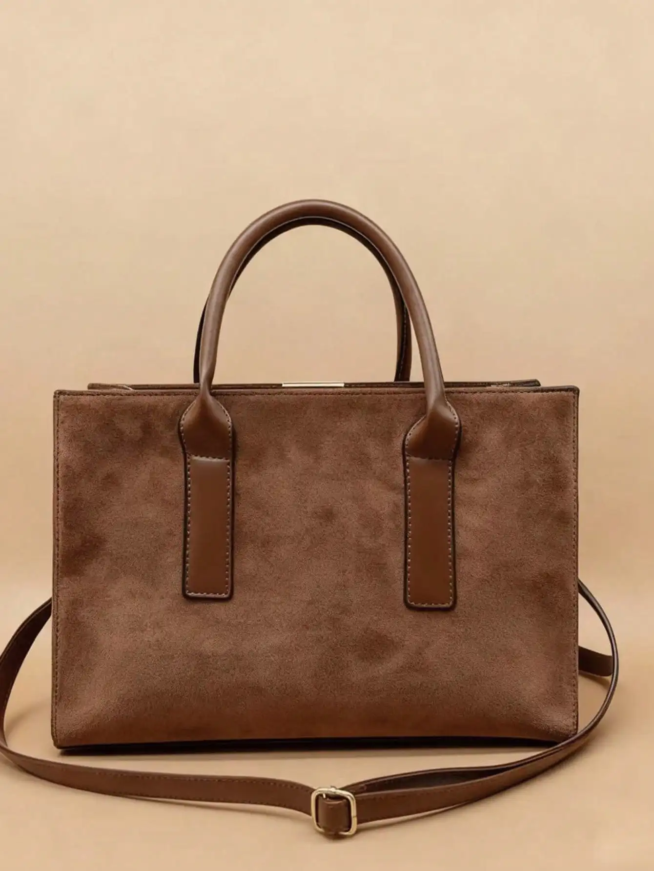 

Vintage Suede Tote Bag with Detachable Strap – Stylish Large Capacity Handbag for Work & Daily Use