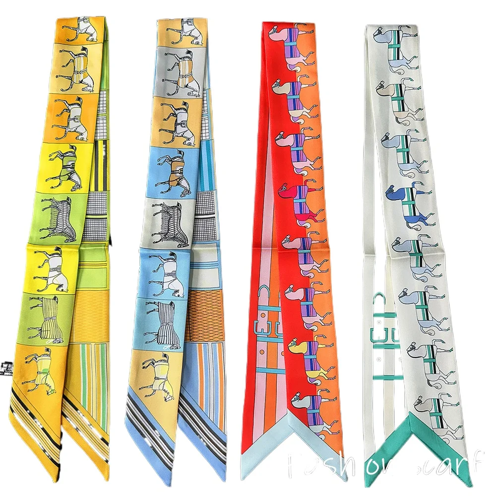 

5 шт., летняя новая клетчатая боевая лошадь, женская саржевая шелковая стримерная упаковка, сумка, шелковый шарф, маленький шарф, шарф, оптовая продажа, роскошь