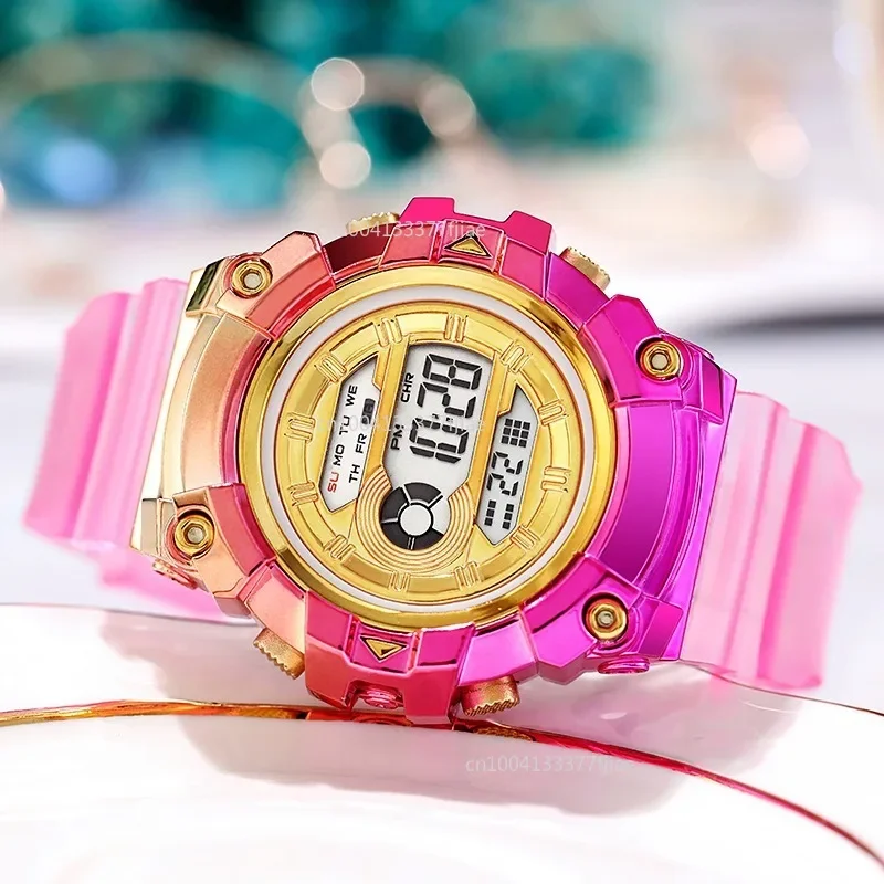 Reloj deportivo Digital para mujer, pulsera electrónica con degradado colorido, informal y luminoso, regalo para niña y niño