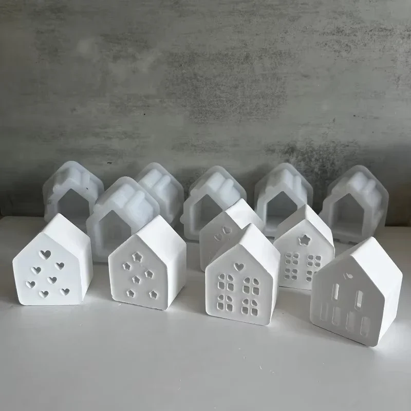 

Three Dimensional Atmosphere Lamp House Silicone Mold Tea Lamp Candlestick Small House Gypsum Dropping Mold Candle Storage Mould