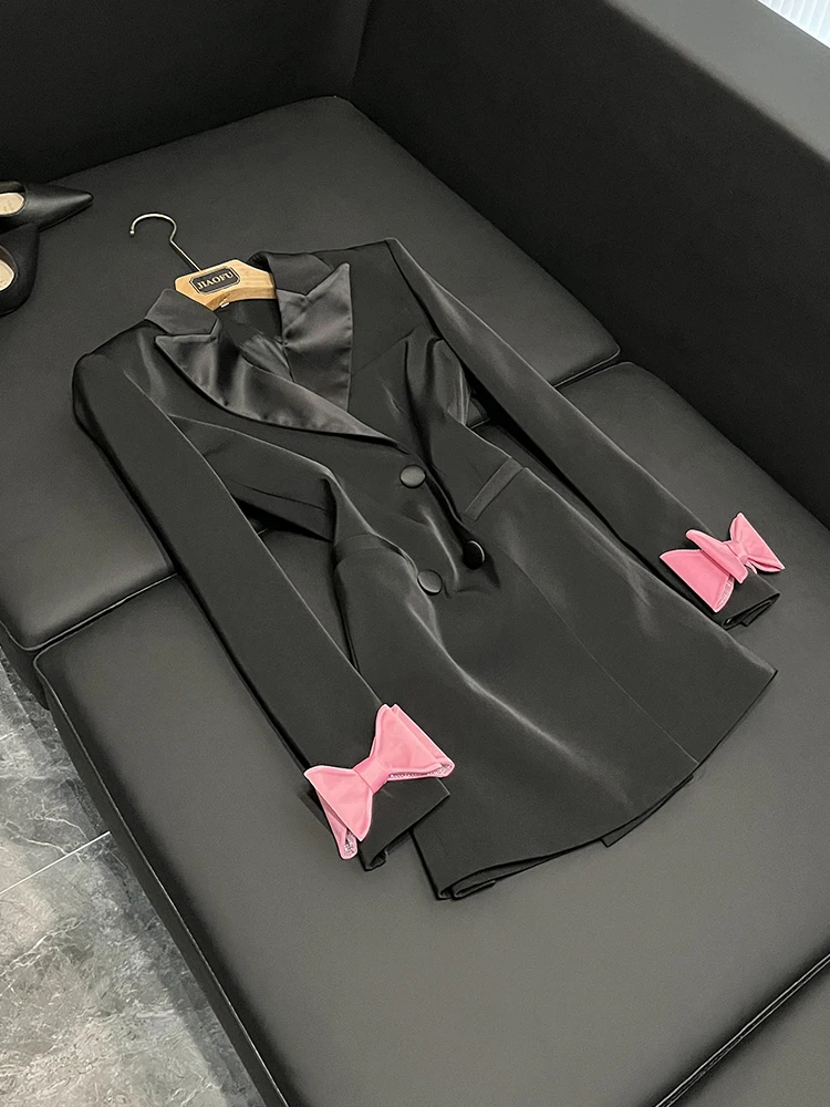 

Моющееся длинное атласное пальто с двубортным воротником, костюм с завязками, юбка для женщин, осенняя новинка, облегающий костюм для поездок на работу