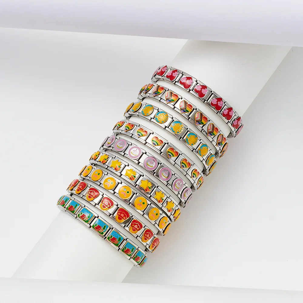 Bracelet à breloques italiennes en acier inoxydable avec motifs colorés, bijoux de bricolage exécutifs, fait à la main, série d'épissage SC2018, nouveau, 5 pièces par lot