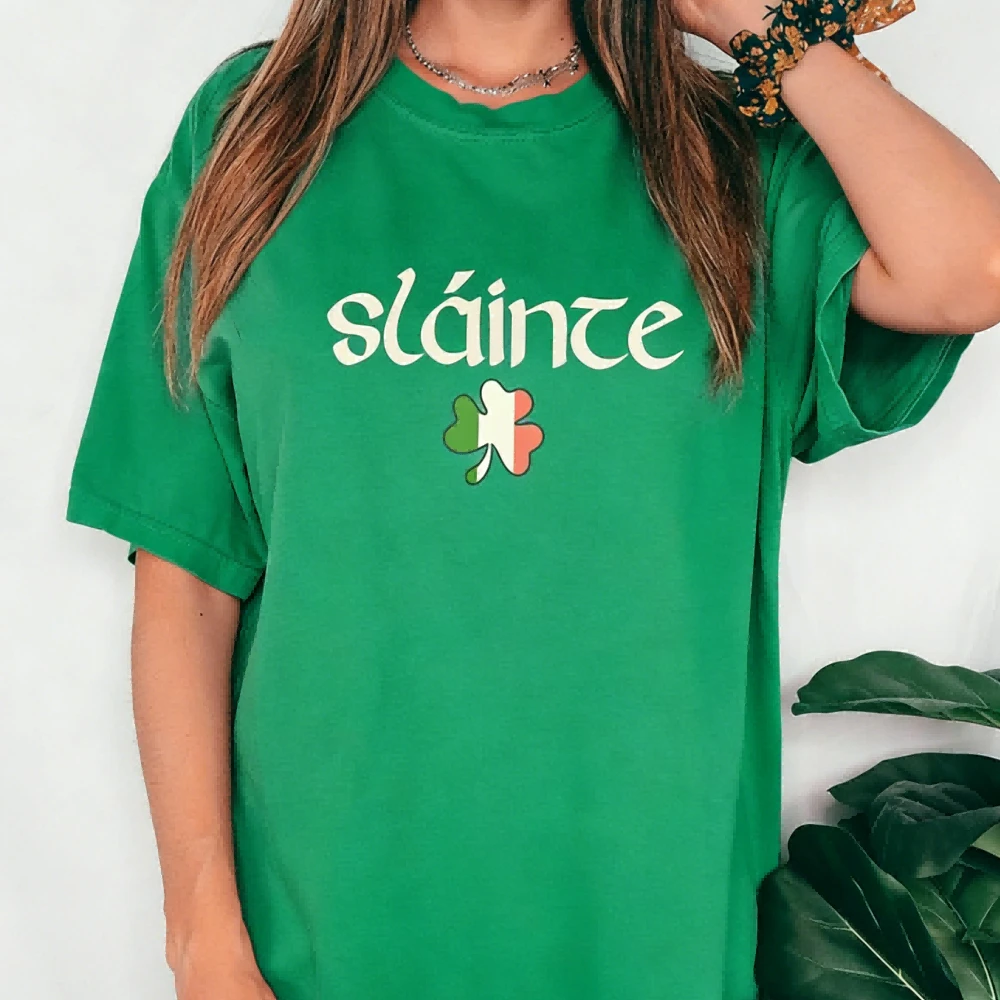 

Футболка Slainte Irish с изображением шамрока ко Дню Святого Патрика, простая повседневная модная футболка для мужчин и женщин, праздничный костюм