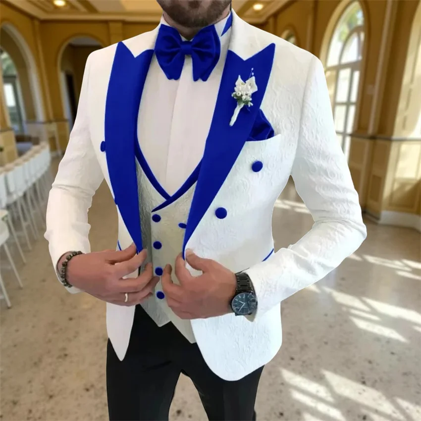 

Floral Wedding Tuxedo for Prom Double Breasted Men Suits 3 Pieces Fashion Set Peak Lapel Jacket with Pants Vest Custom Made