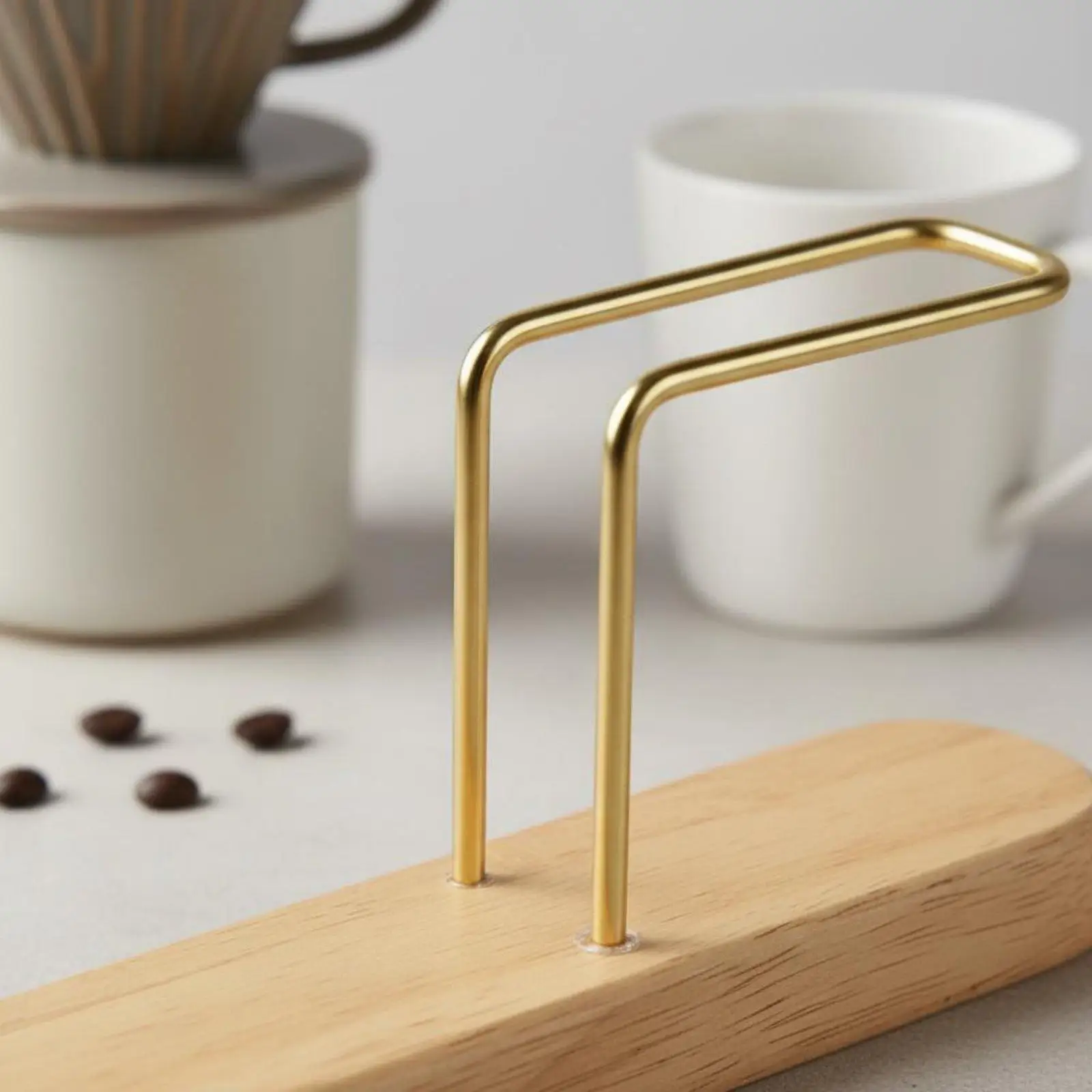 Premium Coffee Paper Stand Wood Brass Frame Minimalist Kitchen Counter Organizer for Cone Filters