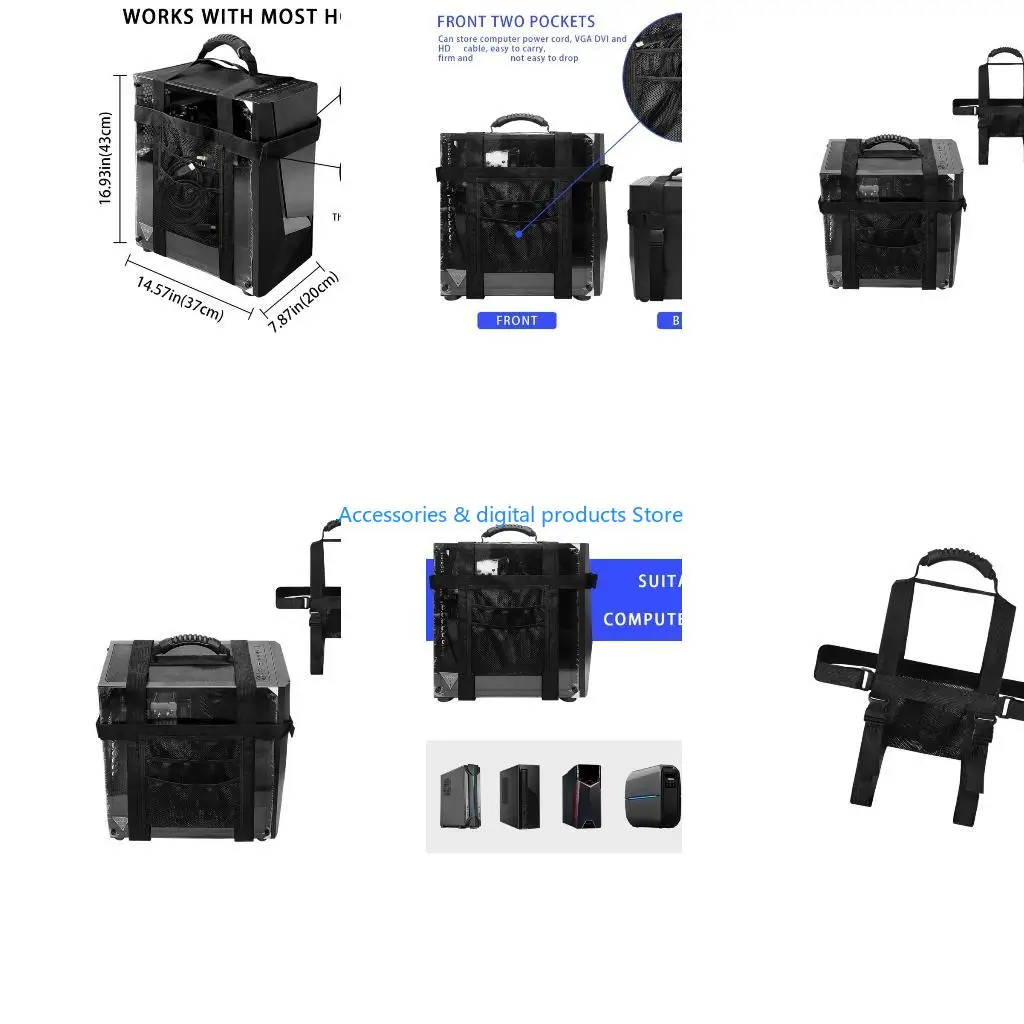77JD Ergonomic Tower Carrying Strap Desktop Carrying Case Belt Computer Travel Holder with Pocket for Cable Transporting
