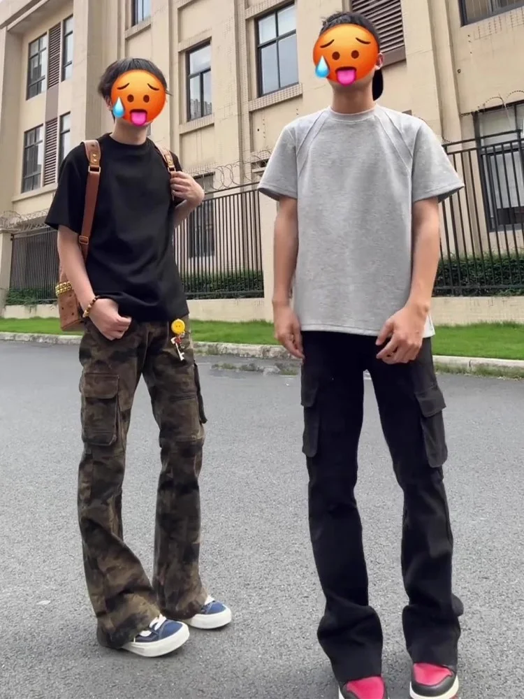 

American Retro Camouflage Work Pants Men's Summer Thin High Street Vibe CleanFit Straight Leg Micro Flare Long Trousers