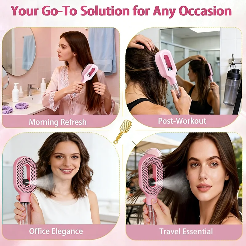 Haarbürste mit Sprühfunktion 2 in 1 Multifunktionale Sprühflasche Kamm mit Wasserspray Entwirrungs-Stylingkamm für den Salon Flauschiger Modellierkamm – Detail 6