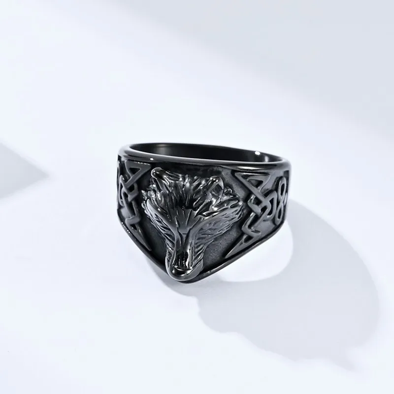 Vintage Stainless Steel Viking Celtic Wolf Ring for Men Women Size 7-12