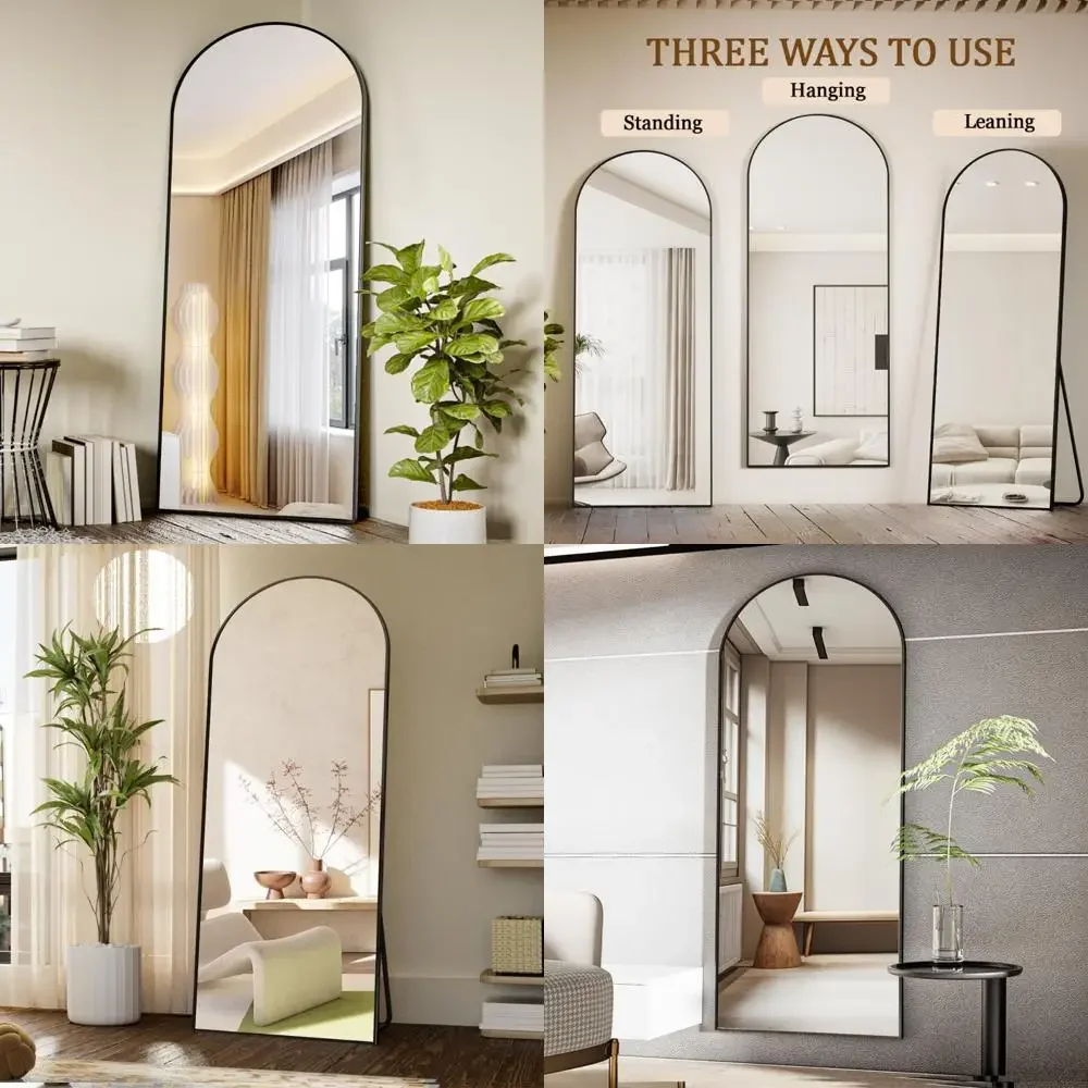 

Arched Floor Mirror, 65x24 Large Black Full Length Standing or Hanging Body Mirror with Aluminum Alloy Frame, Ideal for Home and