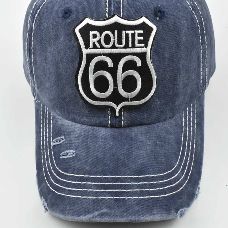 자수 레터 ROUTE 66 야구 모자, 브랜드 스냅백 패션, 디스트레스드 코튼 모자, 남성 카스케트