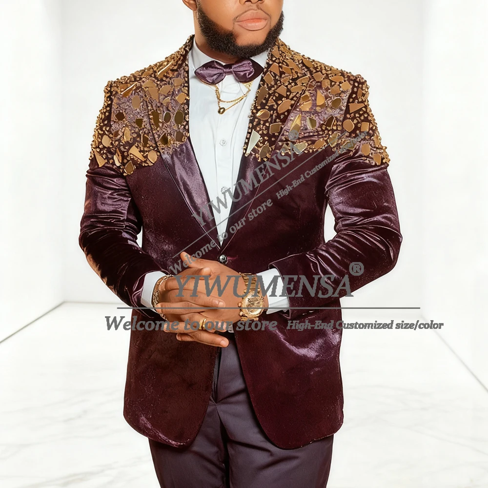 

Роскошные мужские костюмы с камнями из бисера на свадьбу, комплекты из 2 предметов, однобортные пиджаки для выпускного вечера, индивидуальный мужской банкетный наряд, смокинг жениха