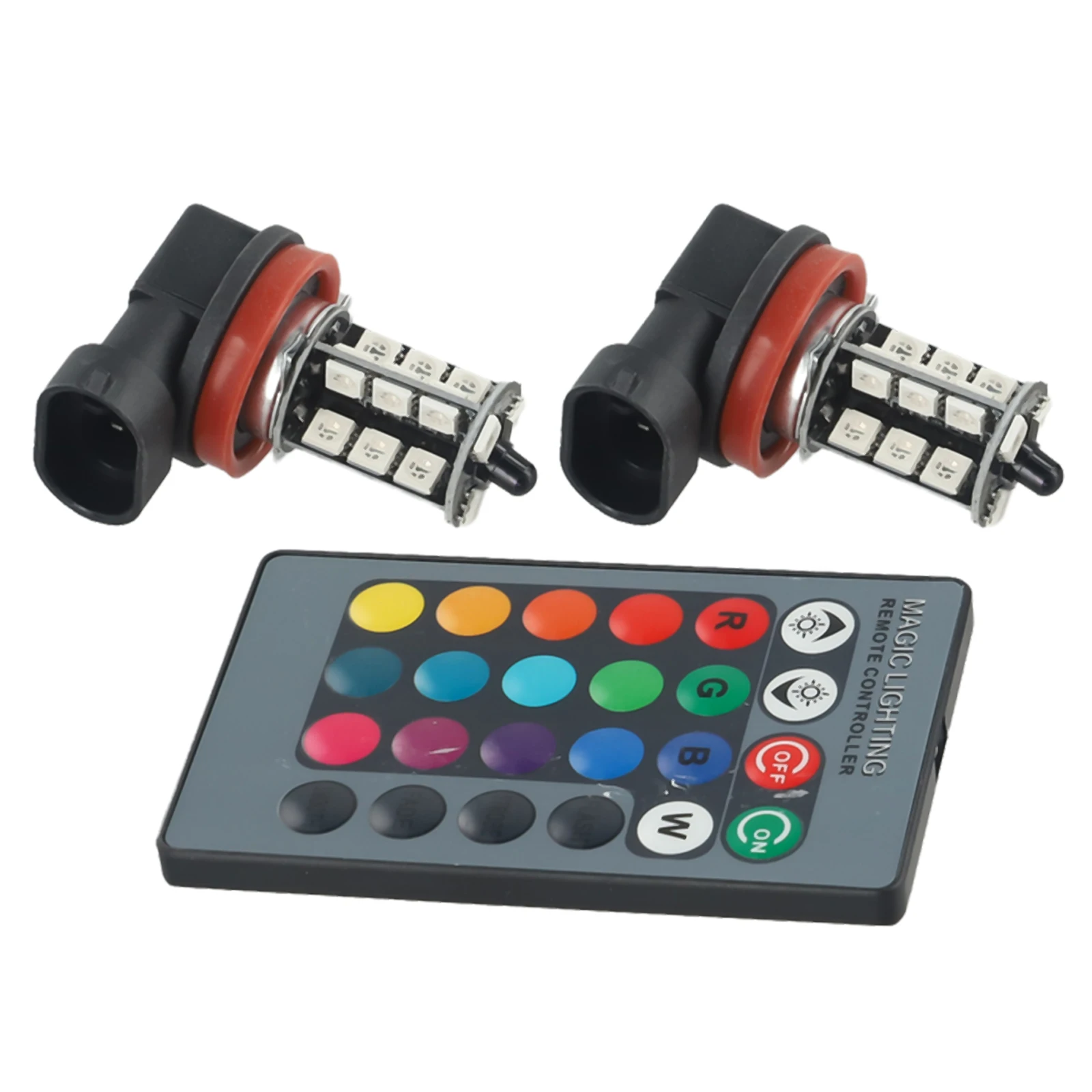With Remote Control LED Light Bulbs H11/H9/H8 RGB Multi-Color 27SMD 2pcs Set 360 Degree Beam Angle 5050 Driving Lamp