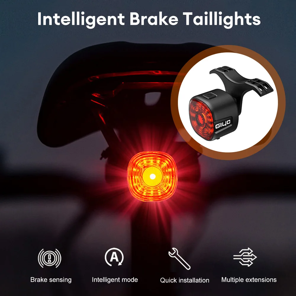 

Bicycle Smart Brake Tail Light MTB Road Bike Auto Brake Sensing Light USB Rechargeable IPX6 Waterproof LED Warning Rear Lamp