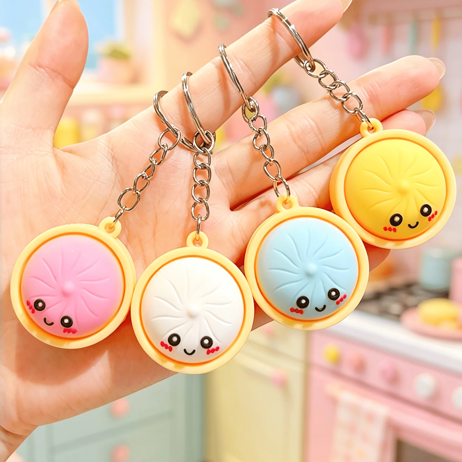 6/18 Stück Niedliche Dumpling-Schlüsselanhänger, Mini-Baozi-Anhänger Geschenkset für Preise, Taschenfüller, Rucksack-Charm-Deko, Zufällige Farben – Detail 3