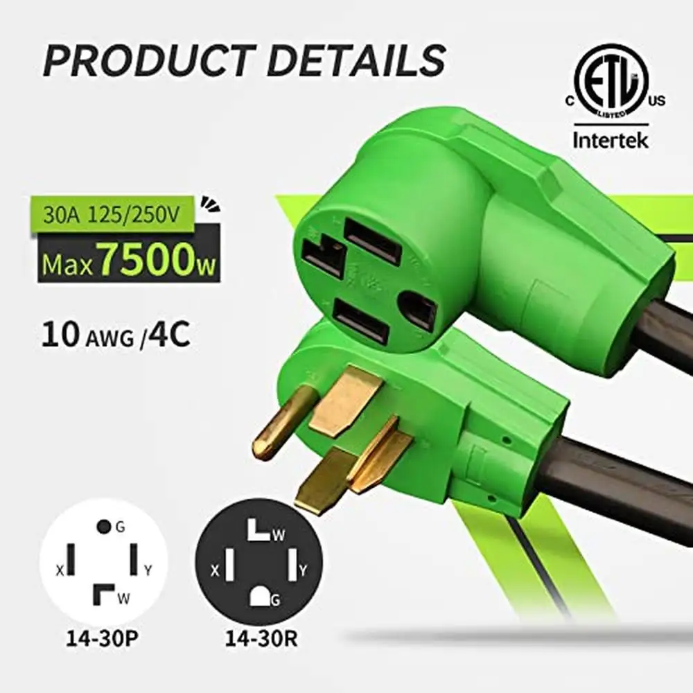 Dryer EV Extension Cord 4 Prong NEMA 14-30P to 14-30R 25FT 30A 125V/250V Waterproof PVC Jacket Superior Performance Safe