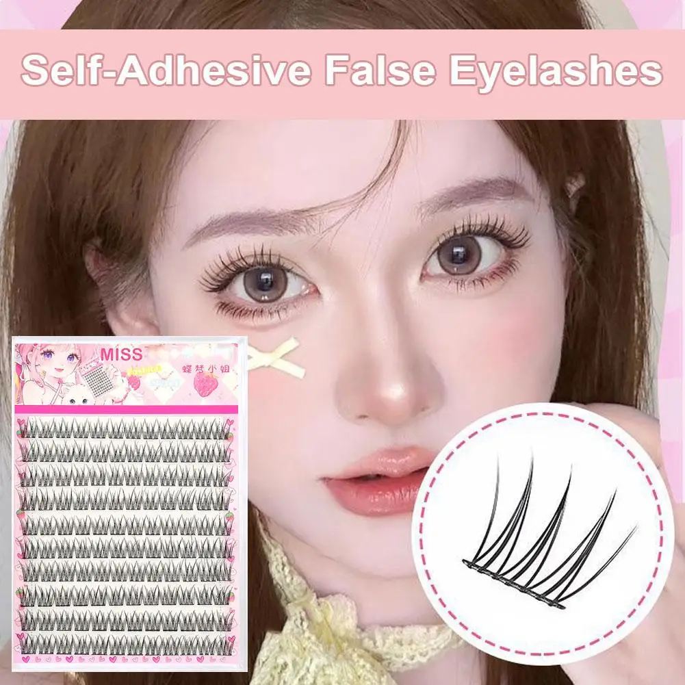 ふわふわの自己粘着式つけまつげ、フィッシュテールエクステンションデザイン、ひまわり、厚いカール、DIY不要、アニメ用接着剤、Las P1H9