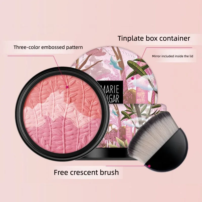 Marie Degar Blush Vitality Wind Three-Color Powder Nude Moisturizing Brightening Skin Tone Highlight Contour Rouge Cream Makeup