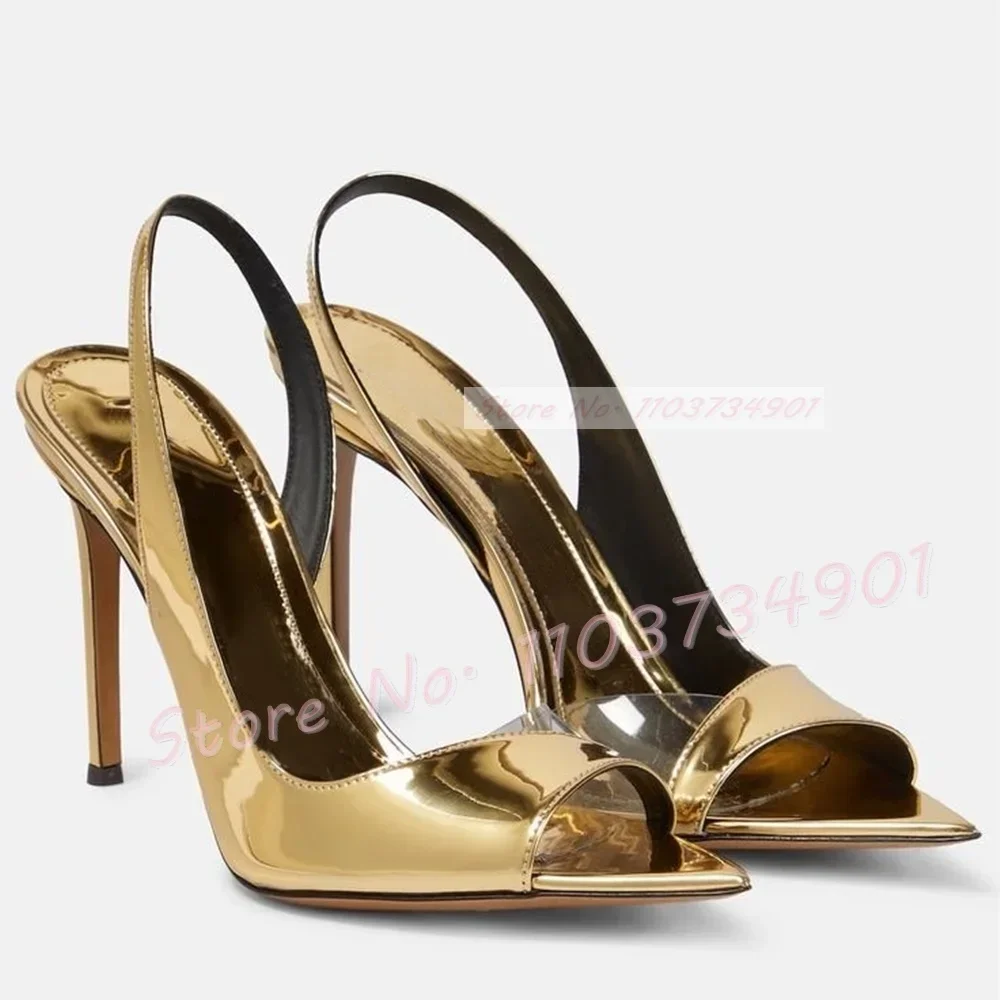

Зеркальные кожаные сандалии, женские сандалии без шнуровки с открытым носком, босоножки на высоком каблуке из ПВХ на шпильке, женские пикантные шикарные элегантные вечерние туфли большого размера