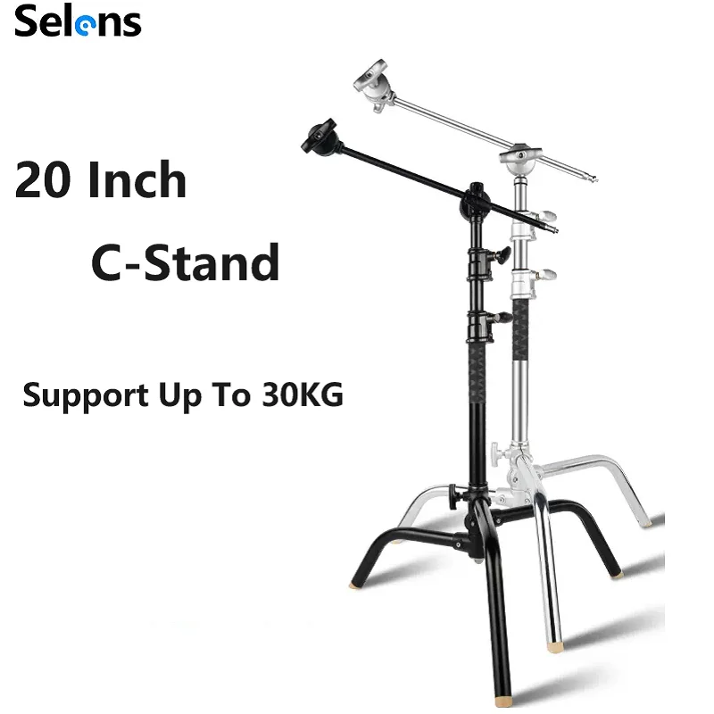 Selens 20 Inch Light Stand Photography Stainless Steel Heavy Duty C Stand Tripod With Boom Arm Fit For SoftBox Lamp Reflector