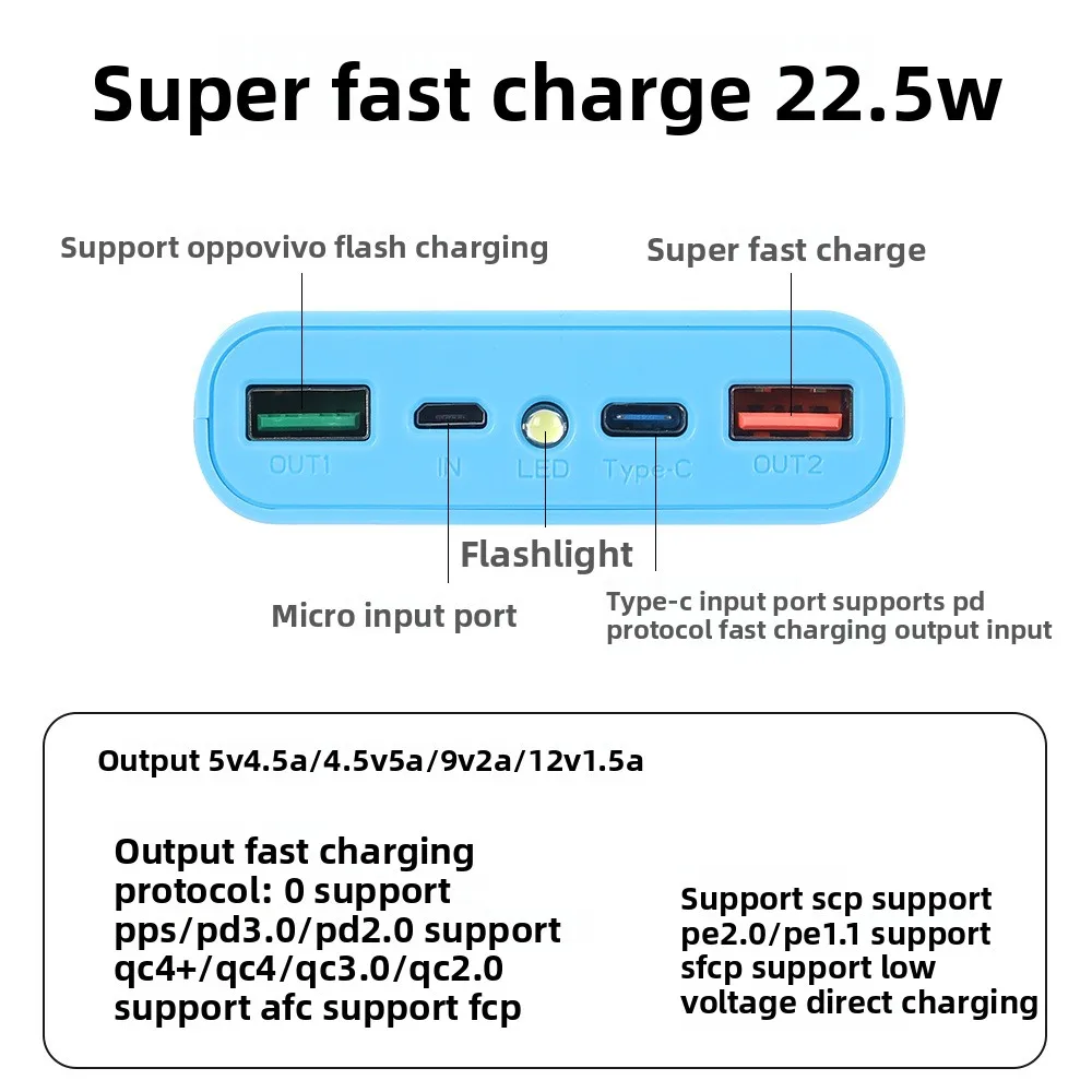 

22.5W Battery Fast Charge Storage Box 4x18650 Dual USB Type C DIY Power Bank Cover Case for Android Micro USB for Smart Phones