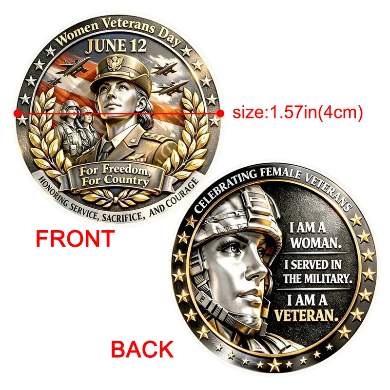 1pc Women Veterans Day Challenge Coin For Freedom For Country US Female Soldier Patriotic Commemorative Coin Collectible Gifts