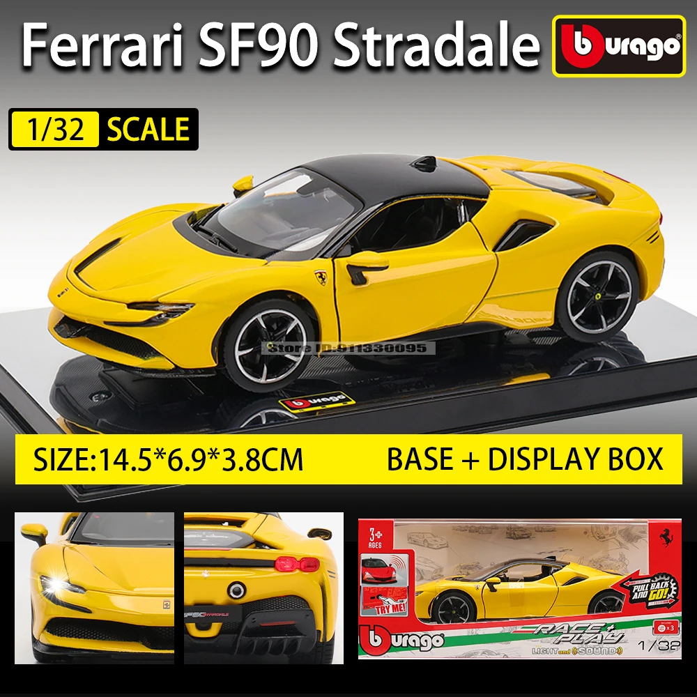 Bburago 1:32 Ferrari Ford Mustang Shelby GT500 sound and light alloy simulation pull back car model carton box alloy car model