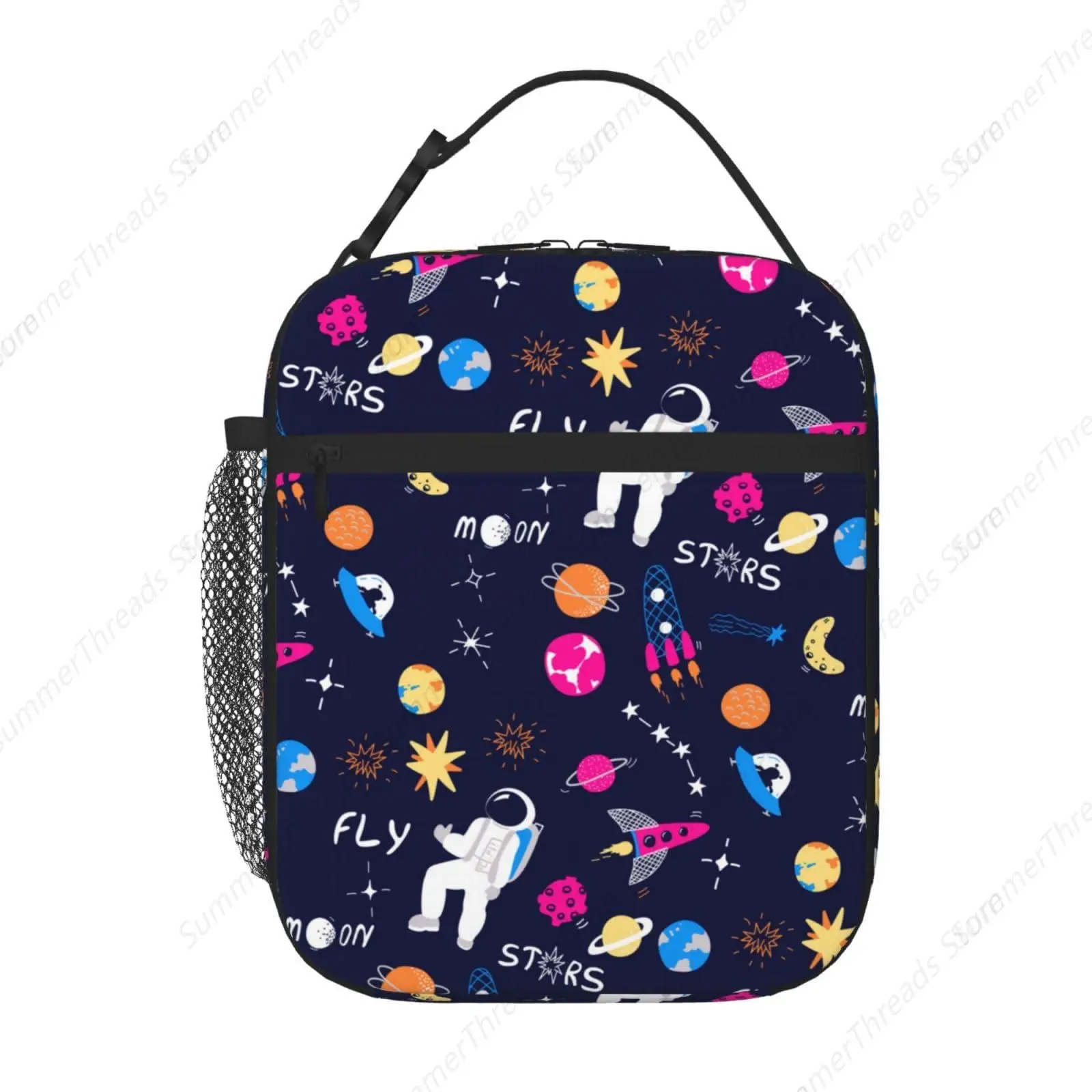 

Сумка для обеда Planet Astronaut для женщин, мужчин и детей, изолированная многоразовая легкая коробка для завтрака с держателем для бутылки с водой