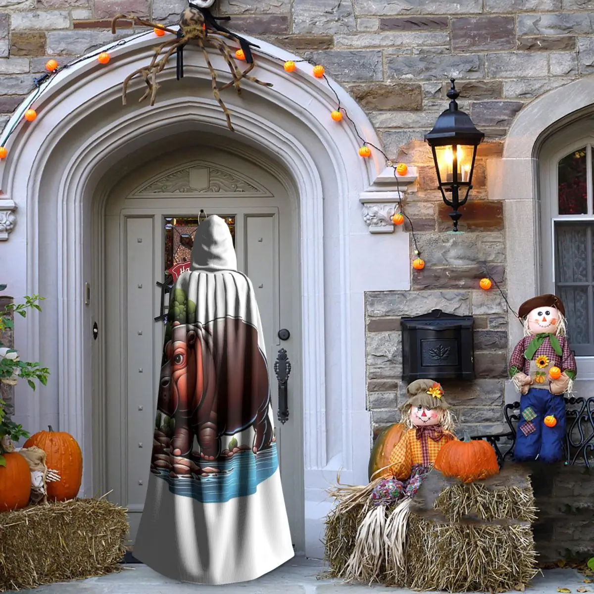 A Pygmy Hippopotamus Strolling By The River Long Hooded Cloak Witch Medieval Costume Cosplay Cape HalloweenCoat Adult Unisex - view 2