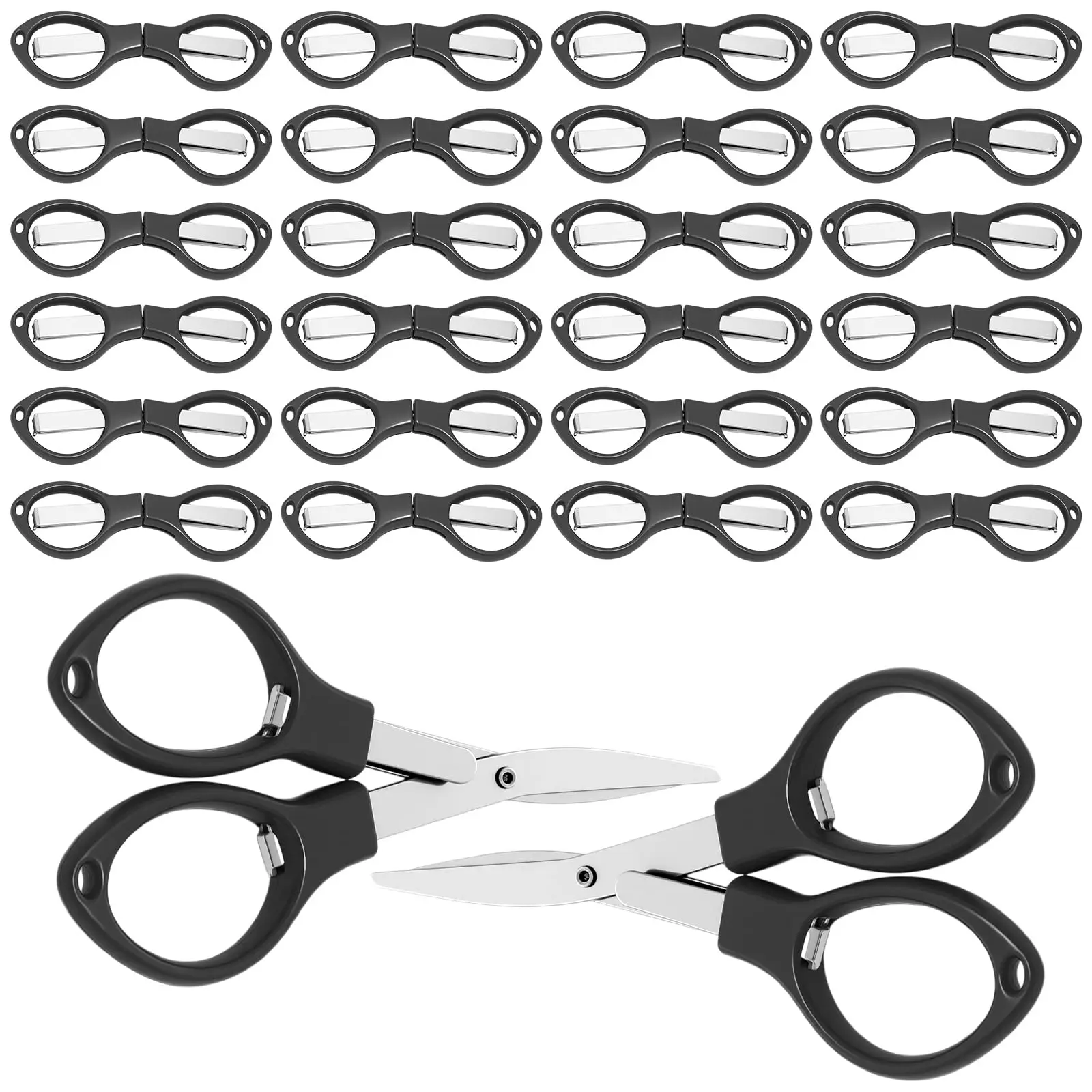 100Pcs Multifunction Folding Scissor Stationery DIY Tools Plastic Handle 8 Words Stretch Shears Stainless Steel Safe Scissors