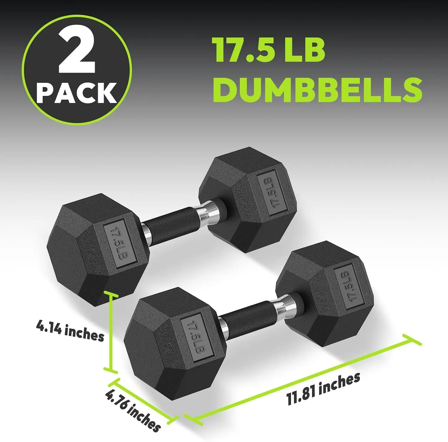 Rubber Encased Hex Dumbbell Pair, 2.5-65 lb | Non-Slip Handle Design for Secure & Comfortable Grip, Hand Weights for Strength