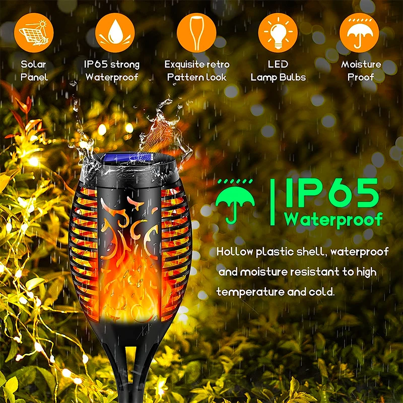 Luz de antorcha Solar LED parpadeante, decoración de llama, iluminación exterior, impermeable, lámpara de camino de jardín para Patio exterior, Patio, césped