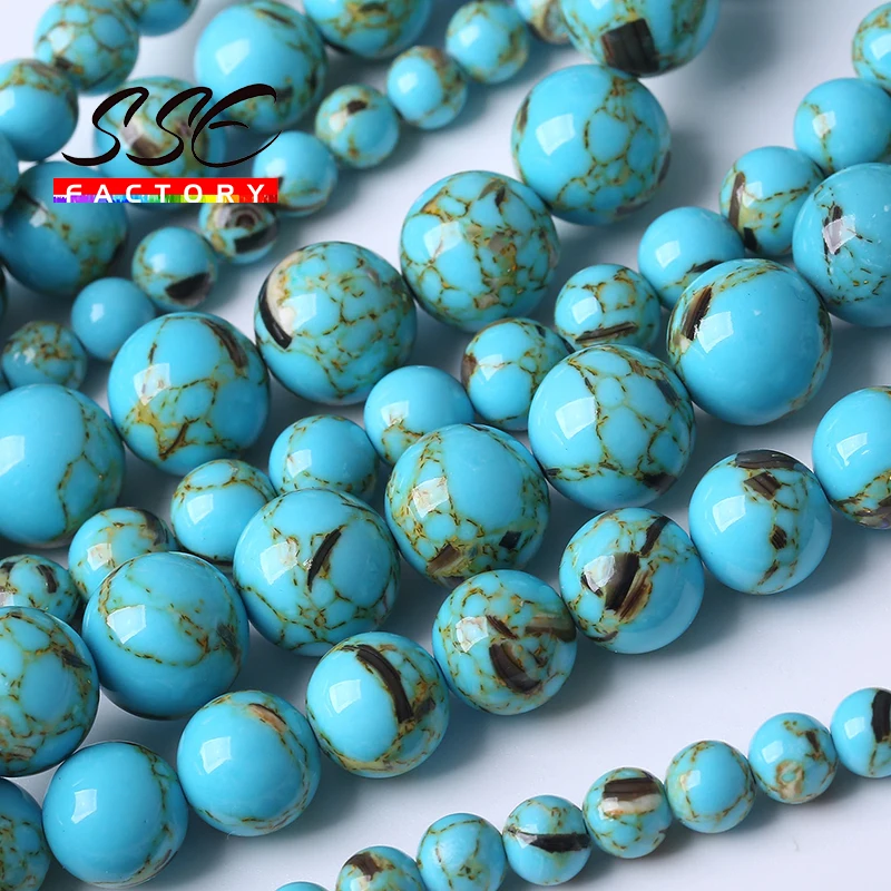 A+ Natural Shell Turquoise Stone Beads Round Loose Beads For Jewelry Making Diy Bracelets Accessories 4 6 8 10 12mm 15\